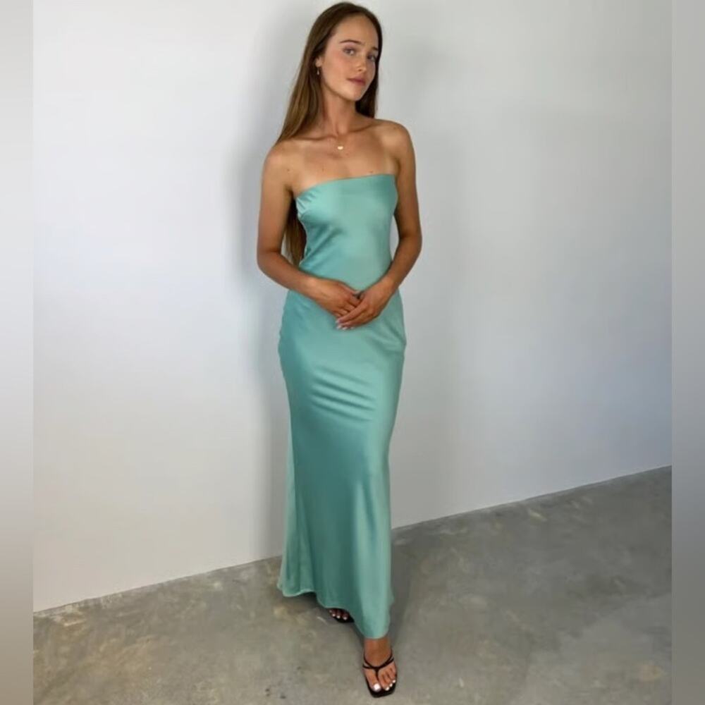 House of CB Alette Jade Satin Strapless Maxi Dress M - Picture 9 of 13